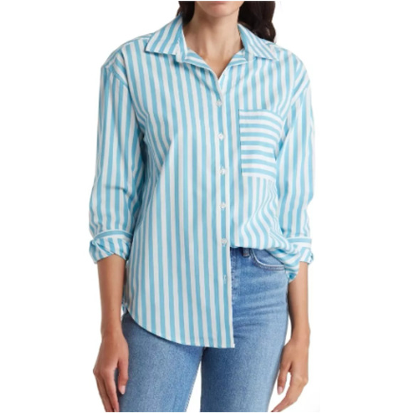 New ~ CASA CABANA ~ Nordstrom  Bethany Short Stripe Shirt Size L - Picture 1 of 6